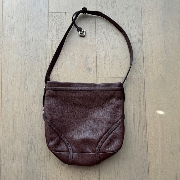 Brighton Shoulder Bag Top Stitching Silver Buckle Tassel Brown Pebbled Leather - Picture 7 of 8